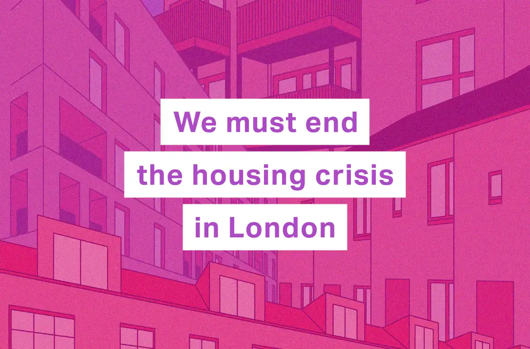 A graphic used for the housing campaign reading 'We must end the housing crisis'